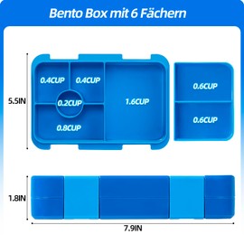 QCQHDU Bento Box for Children and Toddlers, Small Lunch Box with 6 Compartments, BPA-Free Lunch Box Children, Leak-Proof Snack Container for Nursery, Back to School (Blue)