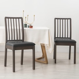 FORCHEER PU Dining Chair Seat Cover Set of 4 Waterproof Dining Chair Covers Leather Chair seat Covers for Dining Room Removable Washable Chair Seat Slipcovers Protector Rear(PU-Black)