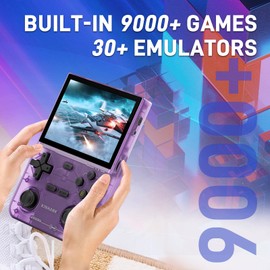 kinhank K36 Retro Handheld Game Console, Supports 9000+ Games, Equipped with 64G TF Card, Portable Mini Retro Video Games Console, 3.5-inch IPS Screen, 640x480 Resolution, 500nit (Transparent Purple)