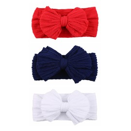 LDDCX Baby Girl Headbands Hair Bows Nylon Hair Accessories Hairbands for Newborns, Infants, and Toddlers Perfect for Daily Wear and Photoshoots.(FD130) (Red White Navy Blue, Free)