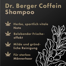 Dr. Berger – Coffein Shampoo für den Mann – erfrischende Pflege für starkes Männerhaar – 200 ml Shampoo mit Koffein & Menthol regt das Haarwachstum an und wirkt juckender Kopfhaut entgegen
