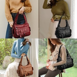 Coolives Women's Hobo Handbag Made of PU Leather Vintage Women's Handbag Shoulder Bag Hobo Women's Bag Handbag Retro Bags for Women Mother, black