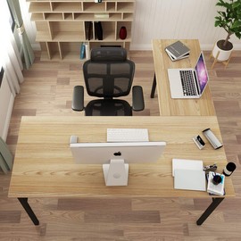 DlandHome L-Shaped Desk Large Corner Desk Folding Table Computer Desk Home Office Table Computer Workstation, Teak DND-ND11-TB