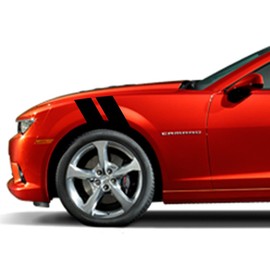 4 Inch Fender Hash Mark Double Bars Racing Stripes Vinyl Decals, Fits Chevy Camaro, Both Sides, Black Matte