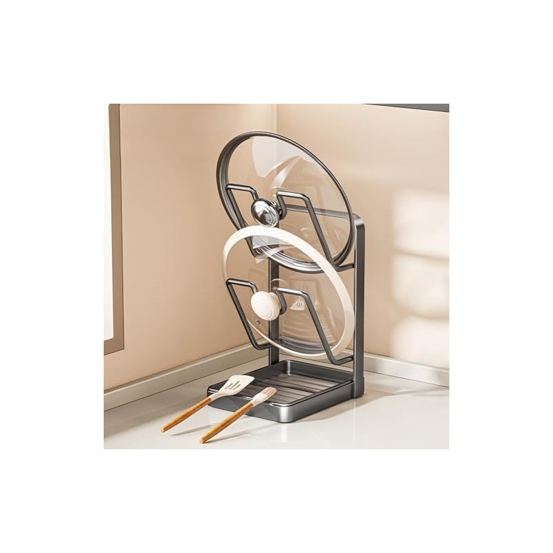 Pot Lid Organiser, 2-Tier Storage Stand with Spoon Rest, Lid