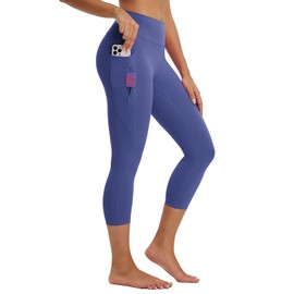 baleaf Women's Capri Leggings with Pockets Tummy Control 21" Inseam Workout Capris Yoga Pants Classic Navy XL