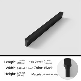 Shozafia 5 Pack Black Cabinet Pulls - Kitchen Hardware Handles for Dresser Drawers -T Shape Cabinet Hardware (7.09 inch,Black)