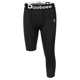 Dizoboee Youth Boys Compression Pants One Leg 3/4 Athletic Leggings for Sports Kids Basketball Tights Football Baseball Pants, Black (Right Short) L