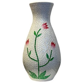 Zorigs, Decorative Tall Floor Vase – 24 x 12 Inches Tall Cylinder Vase Made of Terracotta with White Glass Flower Mosaic Pieces – Exquisite Home Décor Accent Piece