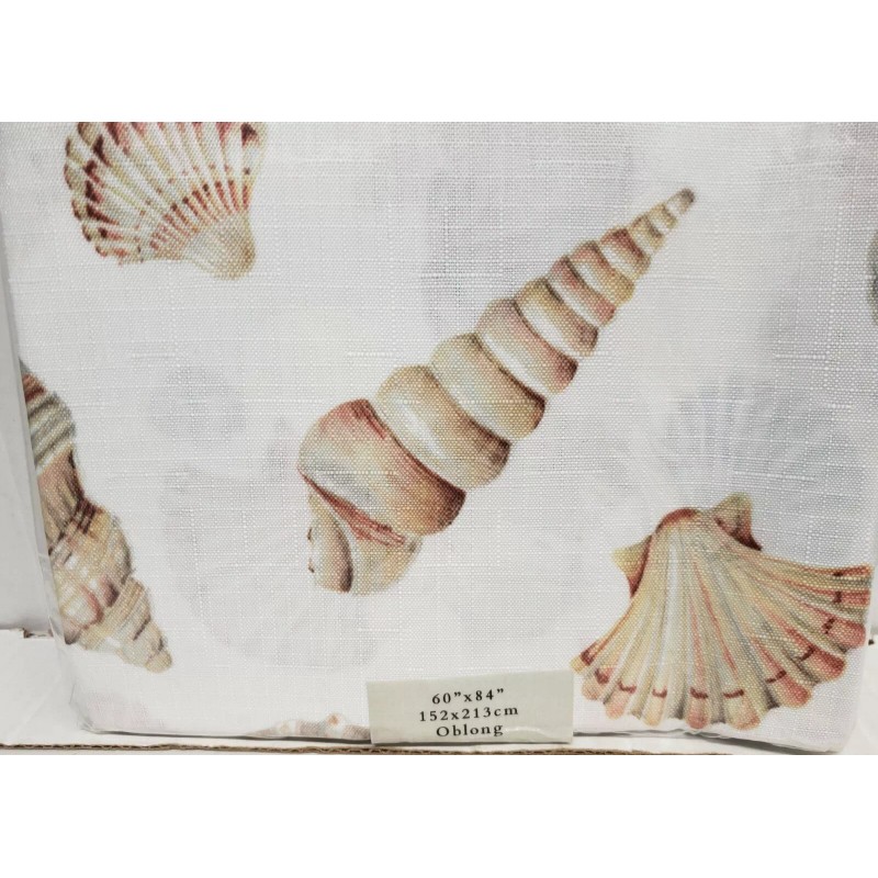 Benson Mills Printed Fabric Tablecloth 60"x84" Oval (6-8 people) SEALIFE,SEASHELS,SEASIDE,BM