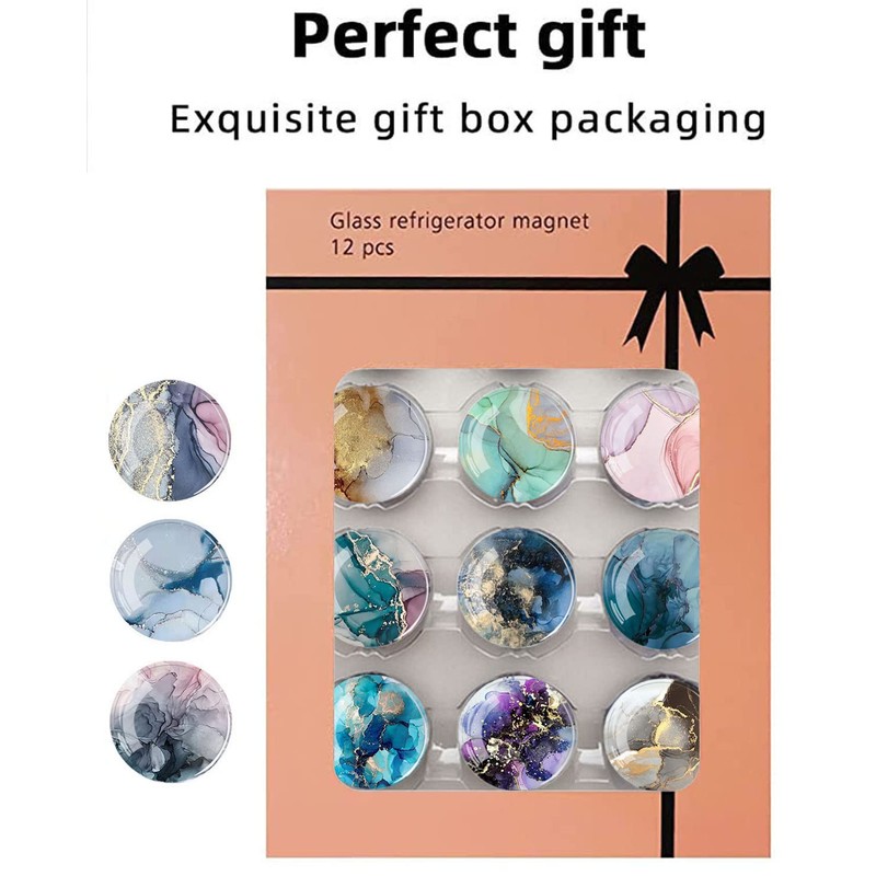 Glass Fridge Magnets, 12Pcs Marble Texture Crystal Refrigerator Glass Magnets