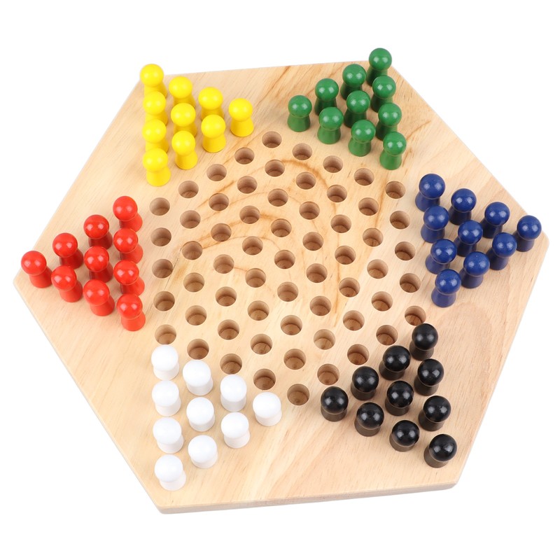 Chinese Checkers Set With Multiple Chess Pieces Wooden Board Interactive