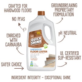 Quick Shine Hardwood Floor Luster-Polish 64oz-4pk | Plant-Derived w/Carnauba | Safer Choice, No PFAS, pH Neutral | Ready to Use Formula w/Anti-Slip Technology | Simply Squirt & Spread | Made in USA