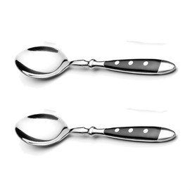 Kerafactum 2 Spoons Soup Spoon Set Table Spoon for Soups Stews Dinner Spoon Riveted Stainless Steel Cutlery with Black Handles in Country House Style Bistro Set Expandable Table Spoon