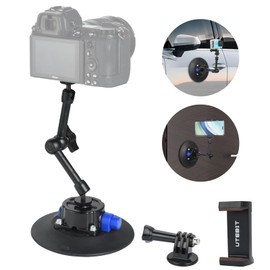 UTEBIT 6"/15.2cm Metal Camera Suction Cup Mount with 9" Magic Arm & Phone Holder for Camera/Action Camera/Phone Holder