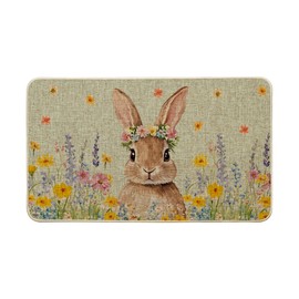 Artoid Mode Flower Wreath Rabbit Bunny Easter Doormat, Home Decor Low-Profile Switch Rug Door Mat Floor Mat for Indoor Outdoor 17x29 Inch