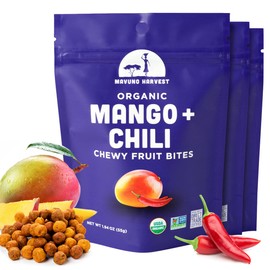 Mavuno Harvest Organic Fruit Snacks - Chewy Fruit Bites - Healthy Food for Kids & Adults - Ethically Sourced, Non-GMO, No Preservatives - Mango & Chili - 1.94-oz. Snack Packs, Pack of 3