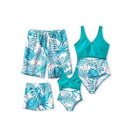 PATPAT Family Matching Swimsuits Couples Green Leaf Print Men Swim Shorts Quick Dry Swim Trunks with Liner Swimming Shorts for Men M