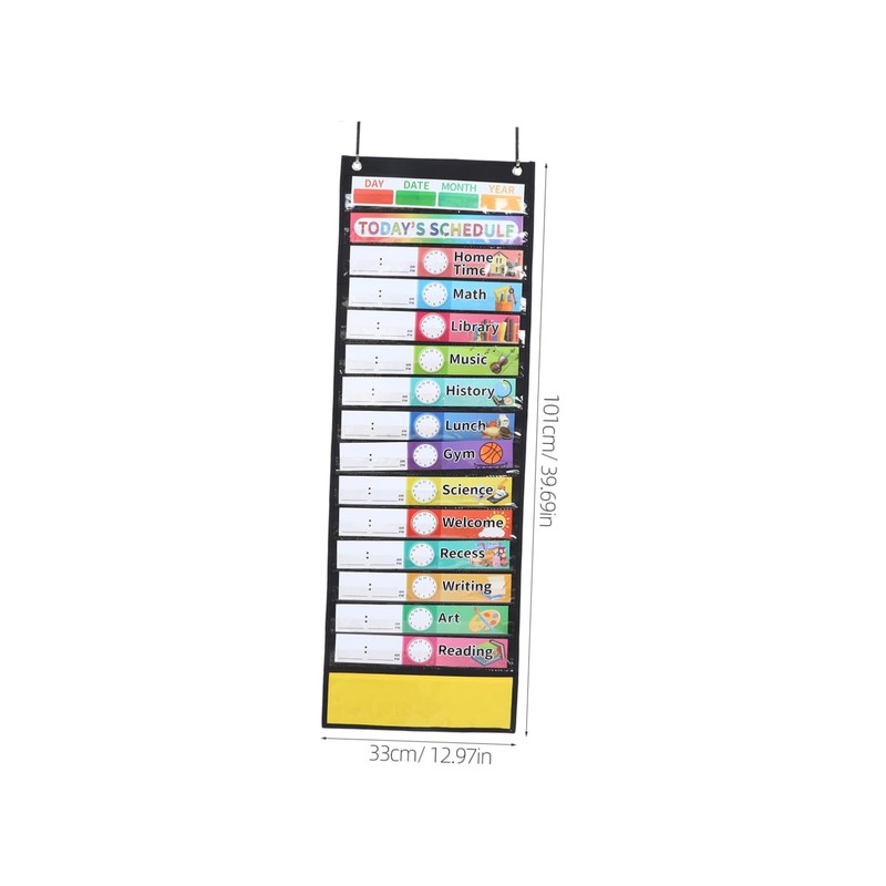 jojofuny Daily Class Schedule Pocket Chart Dual-sided Teacher Organizer Dry-eraser