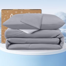 QUTOOL Cooling Comforter Twin Size, Double-Sided Cooling Blankets for Hot Sleepers and Night Sweats, Silk Smooth Ice Cool Comforter with 1 Pillowcase, Breathable & Lightweight Grey, 68"x90"