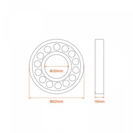 sourcing map 1206 Self-Aligning Ball Bearings 30mm Bore 62mm OD 16mm Thickness Double Row Open Type Chrome Steel