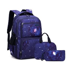 3Pcs Galaxy Backpacks for Boys with Insulated Lunch Bag, Water-resistant Boys Backpacks for School Capacity Elementary Bookbags, 3 Pieces-Galaxy-Dark blue