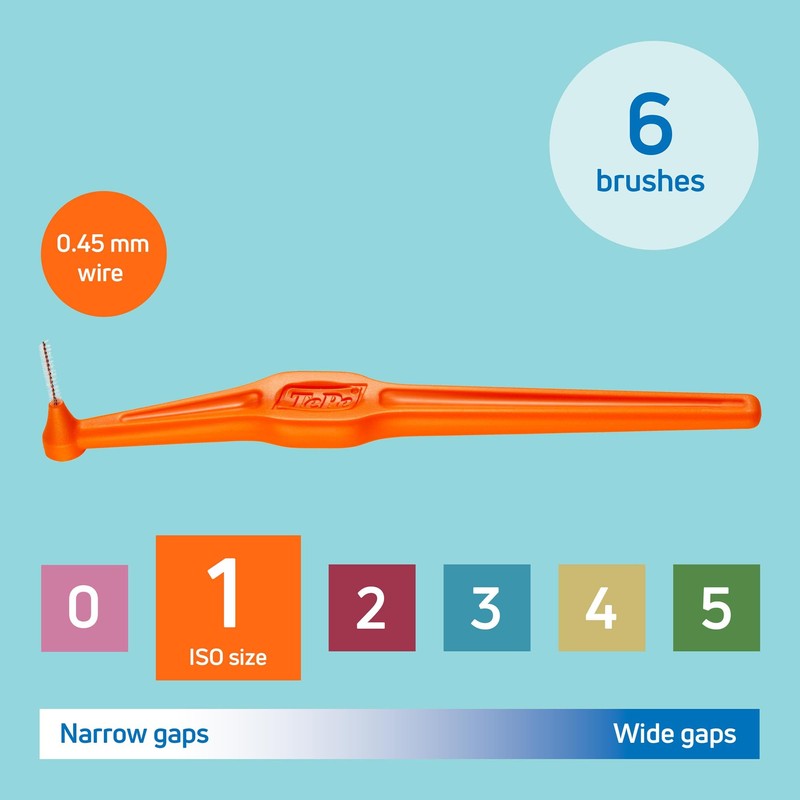 TePe Interdental Brush Angle, Orange, 0.45mm/ISO 1, 6pcs, Interspace Cleaning,