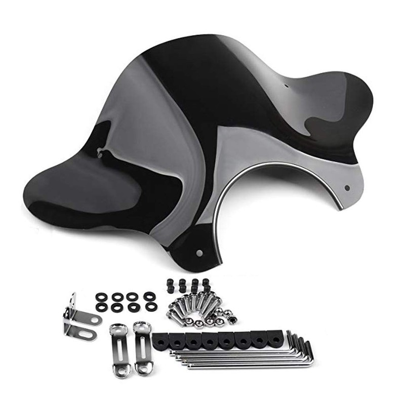 Universal Motorcycle Cruiser Windshield Windscreen With Mounting Kit (Black)