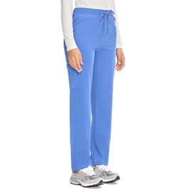 COZYFIT Straight Leg Scrub Pants for Women, Drawstring Soft Stretch, Anti-Wrinkle Women's Scrub Pants with 6 Pockets,Ceil Blue,L