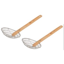 Helen's Asian Kitchen Spider, Stainless Steel Mesh with Natural Bamboo Handle, 5-Inch Strainer Basket, Set of 2, One Size, Silver