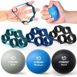 Fitbeast Grip Strength Trainer – 6 Pieces Hand Therapy Kit with Finger Extension