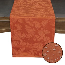 Joyfol Day Jacquard Autumn Table Runner,Fall Countryside Leaves Thanksgiving Table Runners,Waterproof Kitchen Dining Harvest Holiday Tabletop Decoration(14x60 Inch,Rust/Burnt Orange)