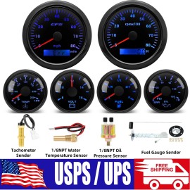 RYSJM 6 Gauge Set with Sensor 85mm GPS Speedometer 0-80MPH&Tachom