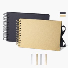 MuChoney DIY Photo Album 21 x 15 cm 60 Pages Black Paper A5 Mini Children's Album for Sticking Memory Book DIY Spiral Album for Baby Valentine's Day Birthday Gift (Khaki)