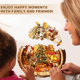 Jigfoxy Wooden Puzzles for Adults, 265-Piece Christmas Fox Garden Jigsaw Puzzle, Unique Animal-Shaped Jigsaw Puzzle for Adults and Teens, Creative Gift with Premium Wooden Box,13.4 * 12.8in