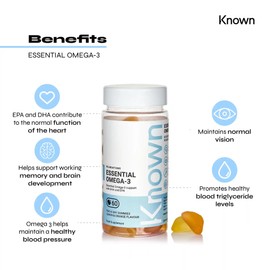 Omega 3 Vitamin Gummies by Known Nutrition with DHA & EPA | 60 Two-a-Day Omega 3 Gummies (One Month’s Supply) | Supports Heart, Brain & Eye Health | Lemon & Orange Flavoured Omega-3 (Pack of 1)
