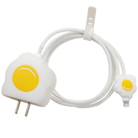 3D Cute Cartoon Charger Protector Case - Compatible for Apple 20W USB-C Power Adapter and Lightning Cable (White Yolk)