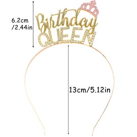 2Pcs Queen Birthday Crown & Sash Rhinestone Tiara for Women Funny Metal Headband for Women Girls