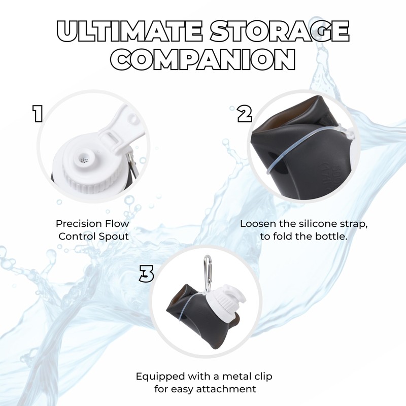 HYDRATE Collapsible Water Bottles for Travel - 17oz Foldable Pocket