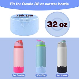 2PCS Bow Water Bottle Boot for Owala 24oz/32oz, Bling Silicone Protective Sleeve Bottom Bumper Protector for FreeSip, Twist, and Flip Stainless Steel Water Bottles (Blue, 32 oz)
