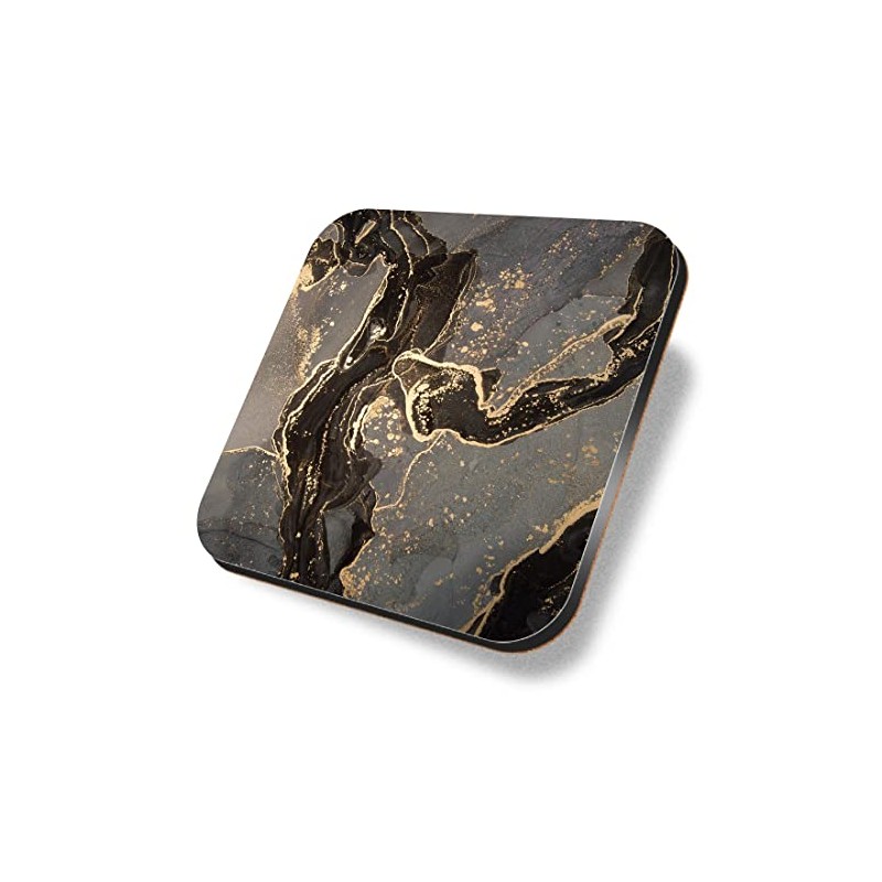 1 x Square Coaster - Black & Gold Style Marble