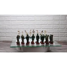 Ebros Gift USA Soldier Theme Army vs Navy Chess Set Hand Painted with Glass Board 17 Inch