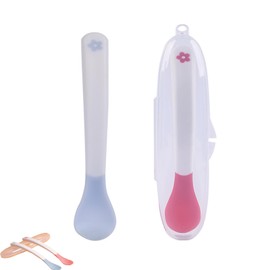 ALLVD Baby Food Temperature Spoon, Anti-Scald Baby Flatware Set of 2, Prevents Baby Dishes with Case, Unisex