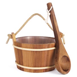 NetLea Sauna Bucket and Ladle Set,Sauna Bucket and 14.5″Sauna Ladle,Sauna Accessories Handmade from Premium Cedar Wood (Cedar-4L)