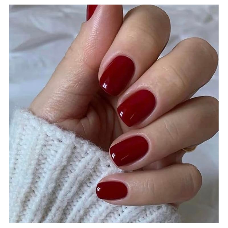 ONPRESS 24 Uñas Postizas Rojas Cortas Cuadradas Autoadhesivas, Sin Pegamento,