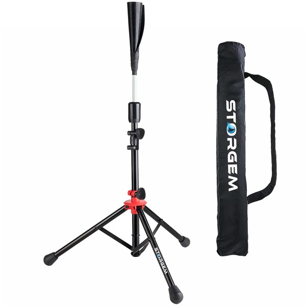 Storgem Batting Baseball tee Softball, Easy to Adjustable Height,Portable Tripod Stand Base Tee for Hitting Training Practice,with Carrying Bag (Black Red Pro)