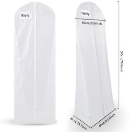 Niviy Wedding Dress Bag | Hanging Bridal Dress Bag | 180 x 60 x 40cm Length Travel Protector for Bride & Bridesmaids & Gown | Long Dress Bags with Zipper for Women White