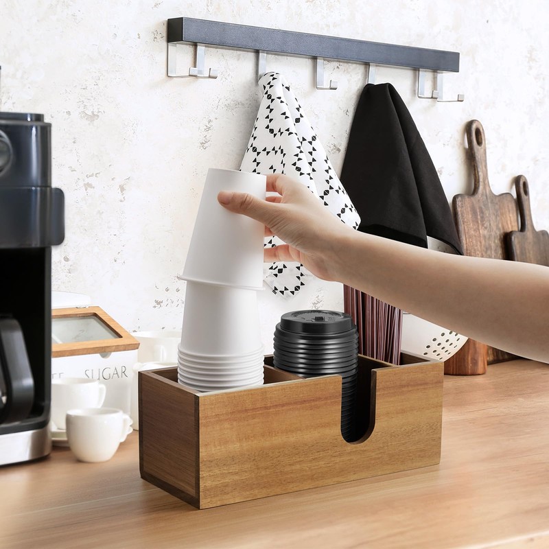 ALELION Acacia Wood Coffee Cup Holder for Countertop - Wood