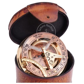 Antique Brass & Copper Sundial Compass, Sundial Clock in Box Gift Sun Clock Ship Replica Watch