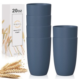 Wrova Wheat Straw Cups 6 PCS Good Alternative to Plastic Reusable Cups 20 oz Unbreakable Drinking Cup Reusable Dishwasher Safe Water Plastic Glasses Navy Blue